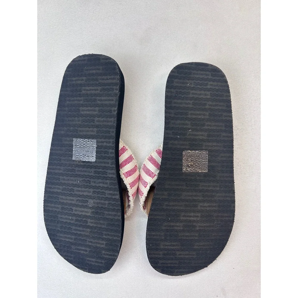 Yellow Box‎ Flip Flops Women 7.5 Black Red Striped Frayed Wedge Sandals - Picture 5 of 6